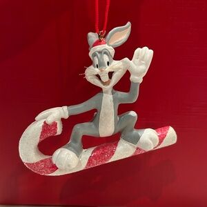 Vintage Bugs Bunny on Candy Cane Sled Ornament 1998 Warner